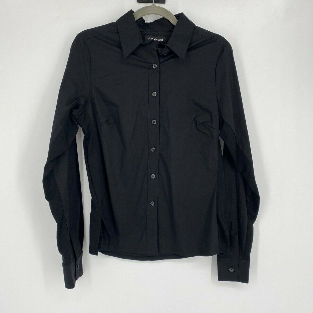 Betabrand Mind The Gap Button Down Cotton Shirt Top Black Women's Size Medium - Picture 1 of 10